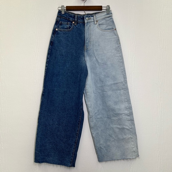 Wild Fable - Two Tone Leg  Fun High Rise Waisted Wide Leg Ankle Jeans Size 2 - Picture 3 of 12